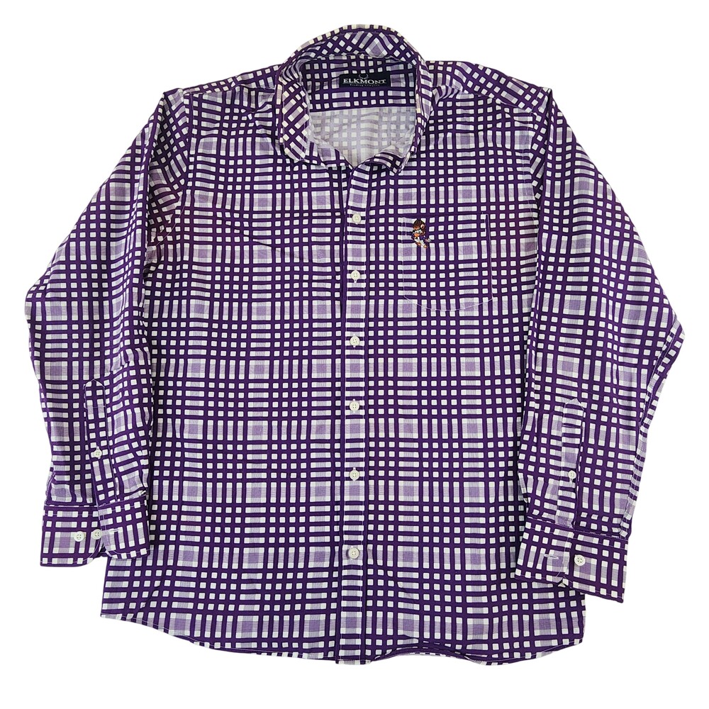 Elkmont Shirt Large Purple Plaid Long Sleev Button Up Tiger Football Embroidered